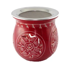 Soapstone incense burner with metal sieve, approx. 7.5 cm, red