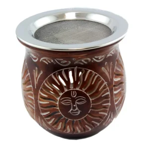 Incense burner "Sun" with metal sieve, approx. 7.5 cm, brown